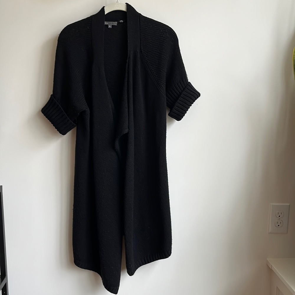 Vince long open cardigan w/ short sleeves Back covers rear front panels to knee